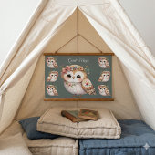 Cute Floral Owl with Bow 吊り下げ型タペストリー