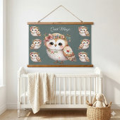 Cute Floral Owl with Bow 吊り下げ型タペストリー