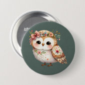 Cute Floral Owl with Bow 缶バッジ (正面&裏面)