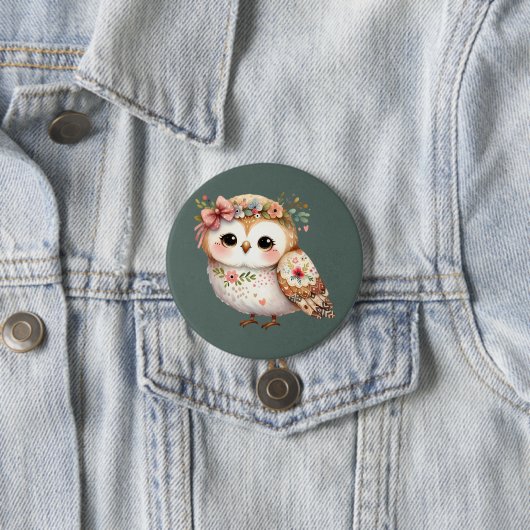 Cute Floral Owl with Bow 缶バッジ (インサイチュ)