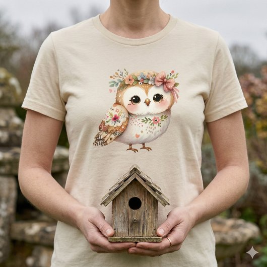 Cute Floral Owl with Bow Tシャツ
