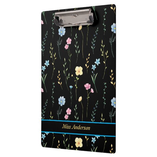 Cute Floral Pattern Customizable Name クリップボード (左)