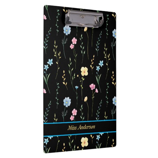 Cute Floral Pattern Customizable Name クリップボード (右)