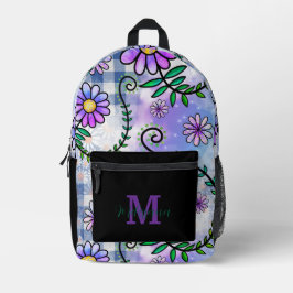 Cute Floral Pattern Monogram Name  プリントバックパック