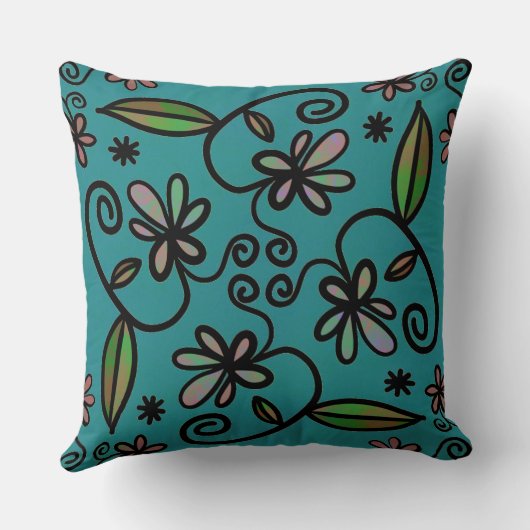 Cute Floral Pattern Teal クッション (裏面)