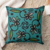 Cute Floral Pattern Teal クッション (ブランケット)