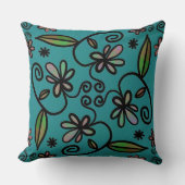 Cute Floral Pattern Teal クッション (正面)