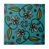 Cute Floral Pattern Teal タイル (正面)
