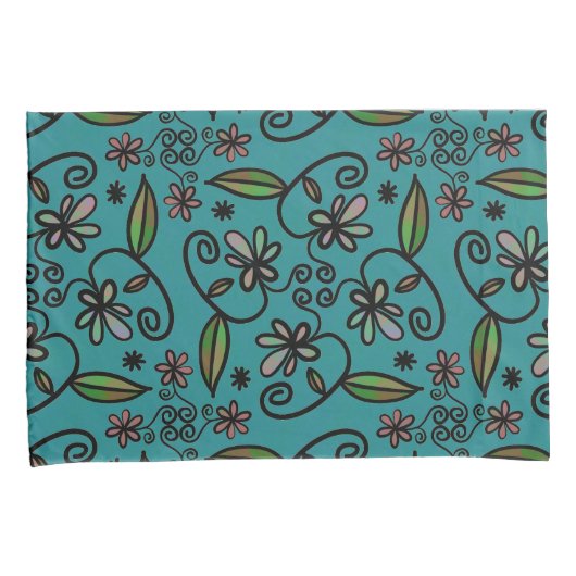 Cute Floral Pattern Teal 枕カバー (正面右)