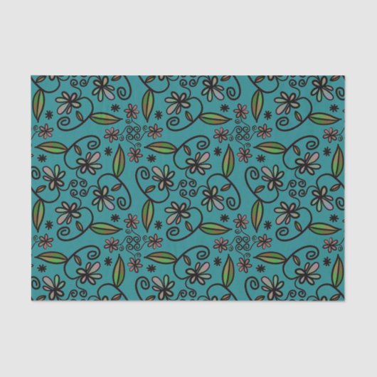 Cute Floral Pattern Teal 薄葉紙 (正面)