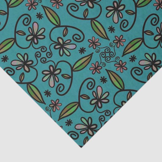 Cute Floral Pattern Teal 薄葉紙 (詳細)