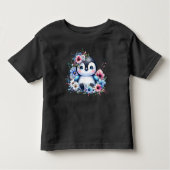 Cute Floral Penguin Pastel Illustration T-Shirt トドラーTシャツ (正面)