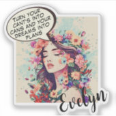 Cute Floral Pop Art ‘Make Your Dreams Into Plans’ シール (正面)