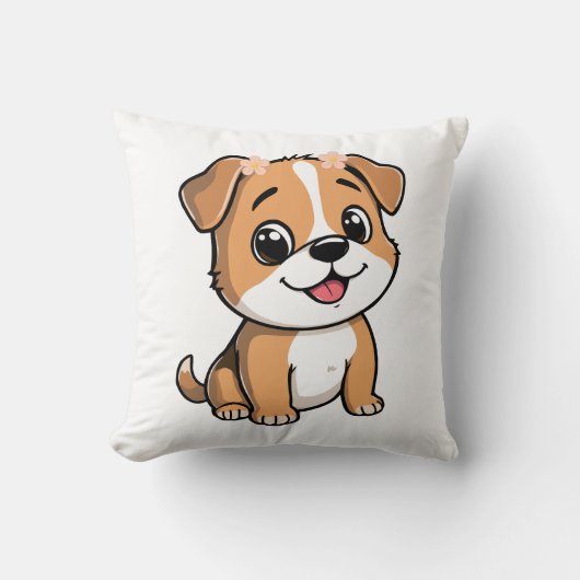 Cute Floral Puppy Throw Pillow – Soft Pink flower クッション (正面)