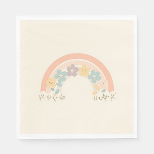 Cute Floral Rainbow Smiles Pastel Party Napkins スタンダードランチョンナプキン (正面)