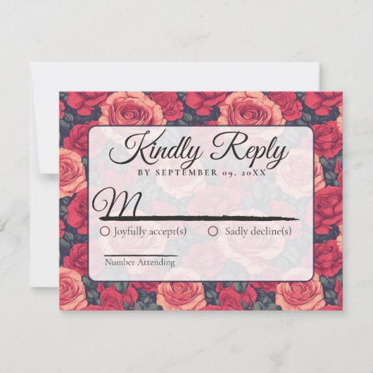 Cute Floral Rose Wedding Rsvp Card (正面)