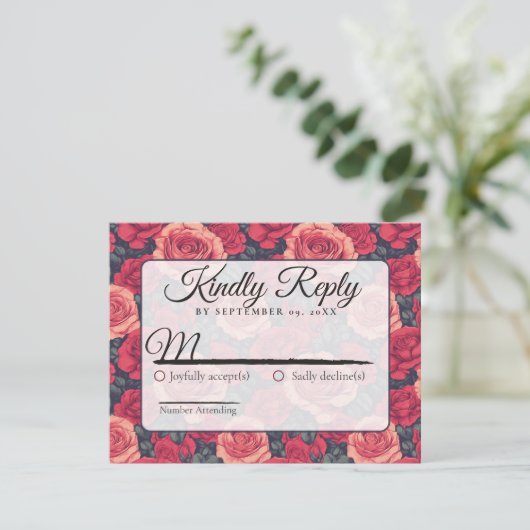 Cute Floral Rose Wedding Rsvp Card (スタンド正面)