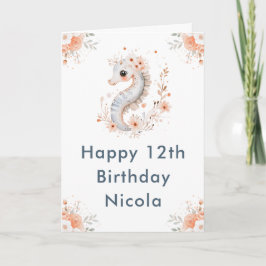 Cute Floral Seahorse Happy Birthday カード