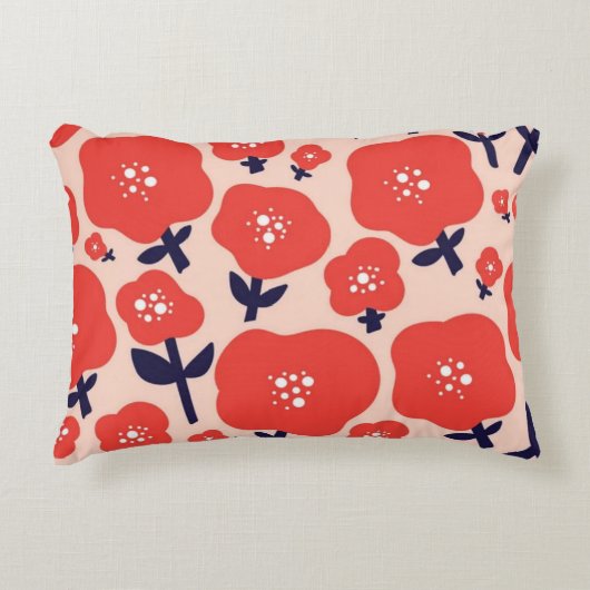 Cute Floral Seamless Pattern – Red Spring Flowers  アクセントクッション (正面)