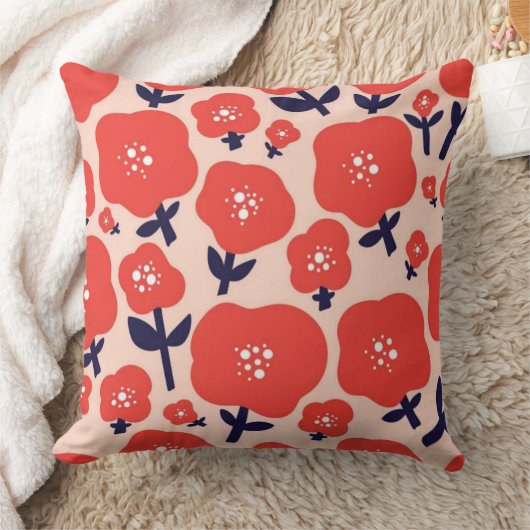 Cute Floral Seamless Pattern – Red Spring Flowers クッション (ブランケット)