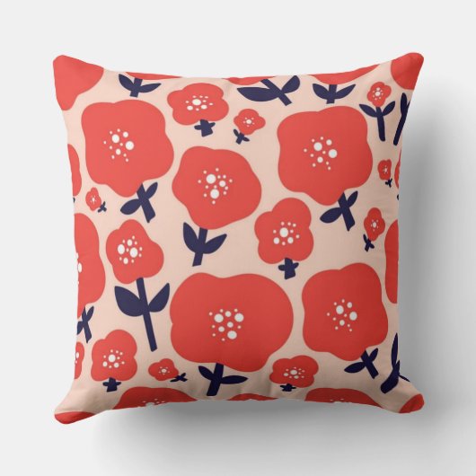 Cute Floral Seamless Pattern – Red Spring Flowers  クッション (裏面)