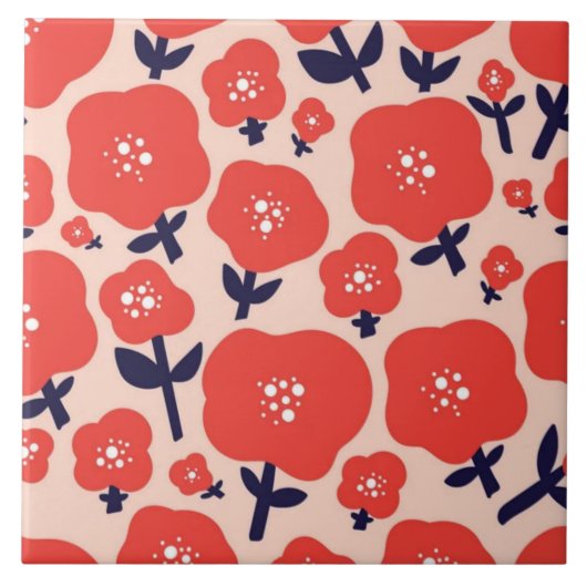 Cute Floral Seamless Pattern – Red Spring Flowers  タイル (正面)