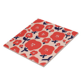 Cute Floral Seamless Pattern – Red Spring Flowers  タイル