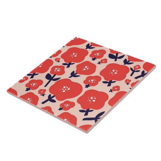 Cute Floral Seamless Pattern – Red Spring Flowers タイル (側面)