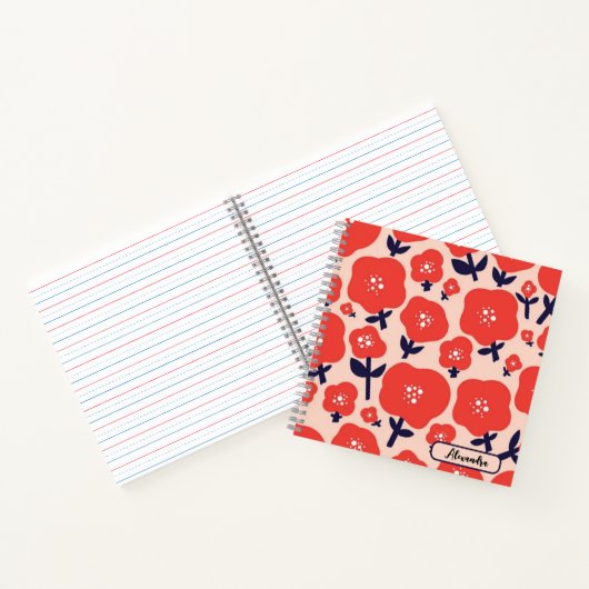 Cute Floral Seamless Pattern – Red Spring Flowers  ノートブック (内部)