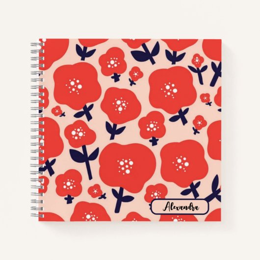 Cute Floral Seamless Pattern – Red Spring Flowers  ノートブック (正面)