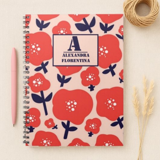 Cute Floral Seamless Pattern – Red Spring Flowers  ノートブック