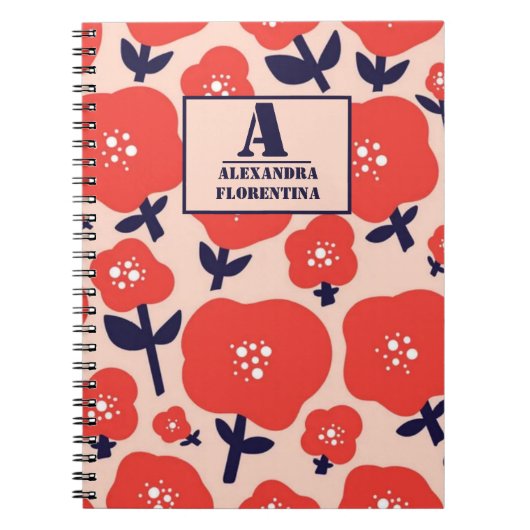 Cute Floral Seamless Pattern – Red Spring Flowers  ノートブック (正面)