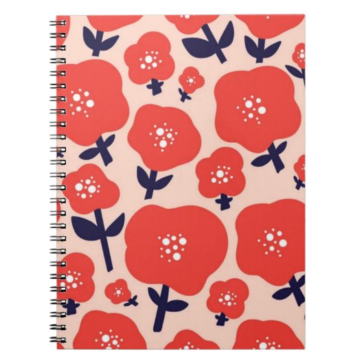 Cute Floral Seamless Pattern – Red Spring Flowers  ノートブック (正面)