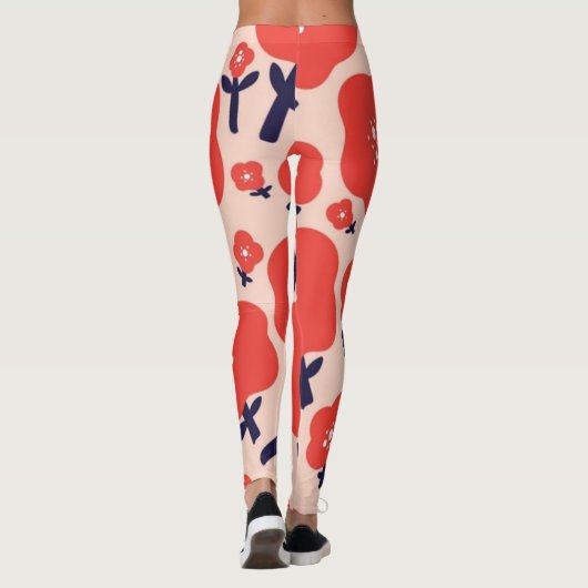 Cute Floral Seamless Pattern – Red Spring Flowers  レギンス (裏面)