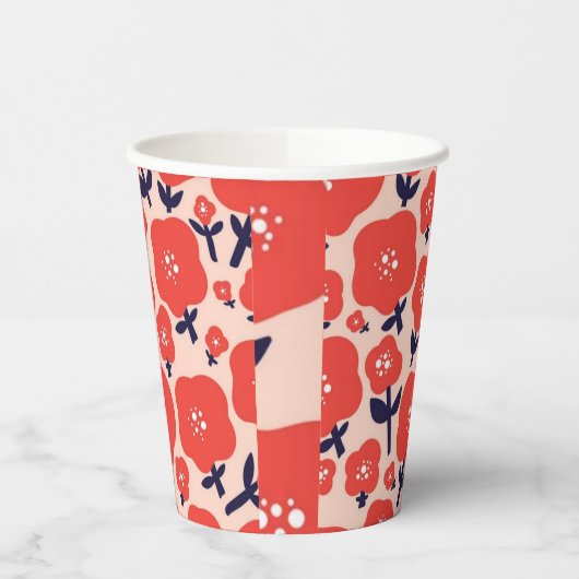 Cute Floral Seamless Pattern – Red Spring Flowers  紙コップ (左)
