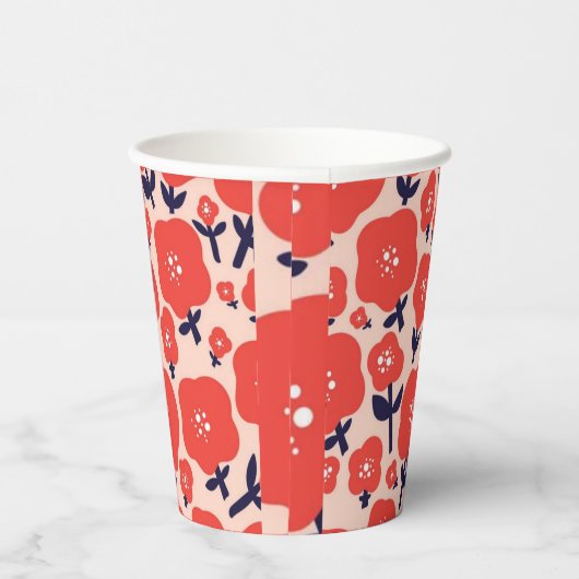 Cute Floral Seamless Pattern – Red Spring Flowers  紙コップ (右)