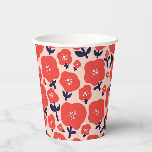 Cute Floral Seamless Pattern – Red Spring Flowers  紙コップ (正面)
