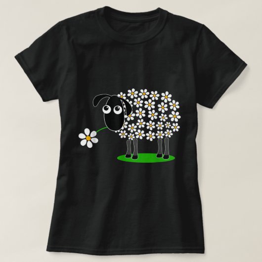 Cute Floral Sheep Design Tシャツ (デザイン正面)