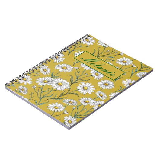 Cute Floral Spring Daisy Personalized Notebook ノートブック (左側)