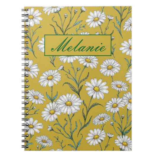 Cute Floral Spring Daisy Personalized Notebook ノートブック (正面)