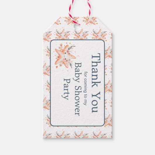 Cute Floral Starfish Baby Shower ギフトタグ (正面)