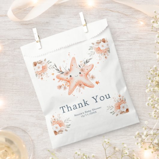 Cute Floral Starfish Baby Shower フェイバーバッグ (クリップ留めされた状態)