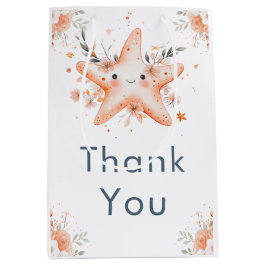 Cute Floral Starfish Baby Shower ミディアムペーパーバッグ