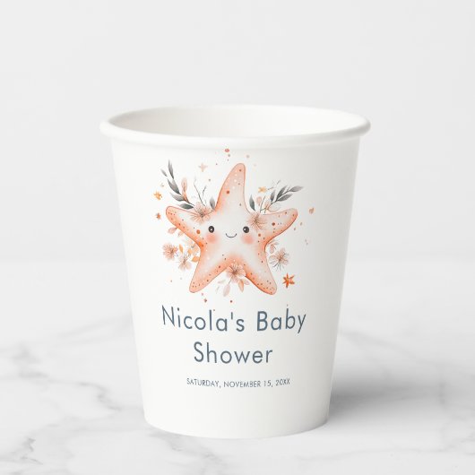 Cute Floral Starfish Baby Shower 紙コップ (正面)