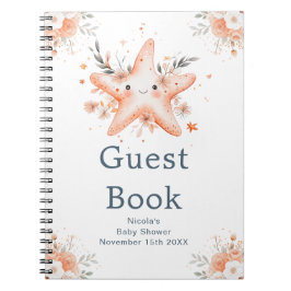 Cute Floral Starfish Baby Shower Guest Book ノートブック
