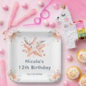 Cute Floral Starfish Birthday Party ペーパープレート (パーティー)