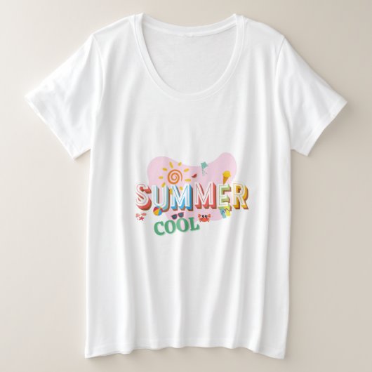 Cute Floral Summer Graphic Tee – Colorful Sunshine プラスサイズTシャツ (デザイン正面)