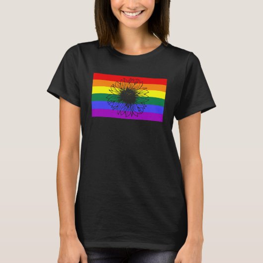 Cute Floral Sunflower LGBTQ Gay Pride Flag Queer F Tシャツ (正面)