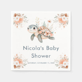 Cute Floral Turtle Baby Shower スタンダードカクテルナプキン