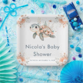 Cute Floral Turtle Baby Shower ペーパープレート (パーティー)